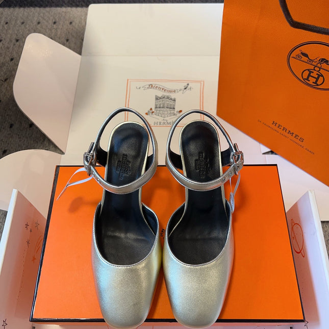 KLEO HIGH SLINGBACK IN SILVER CALFSKIN