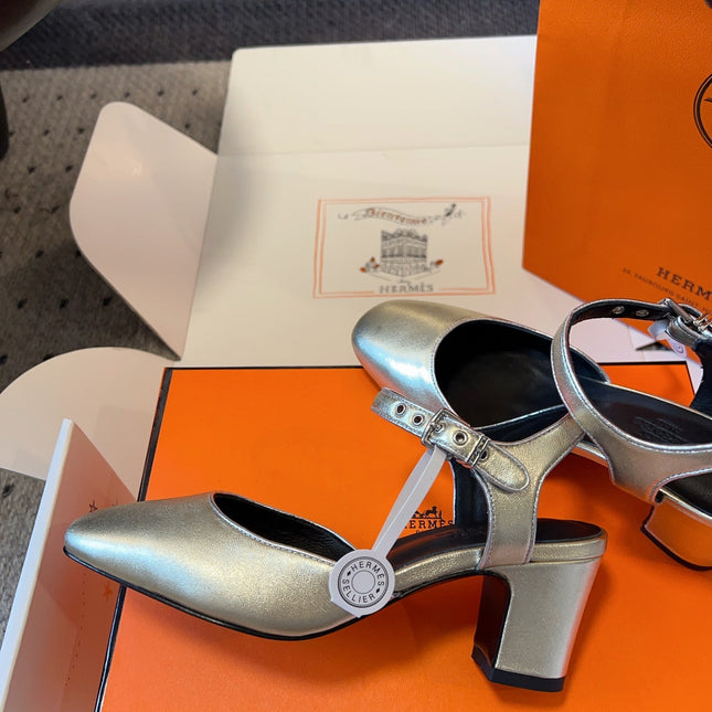 KLEO HIGH SLINGBACK IN SILVER CALFSKIN