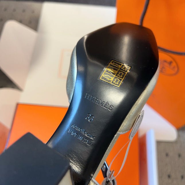 KLEO HIGH SLINGBACK IN SILVER CALFSKIN