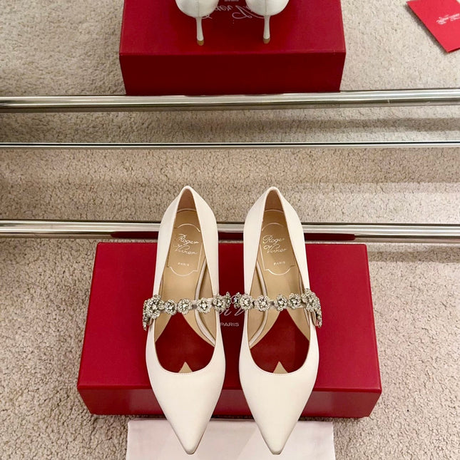 EFFLORESCENCE MARY JANE PUMPS IN WHITE SILK