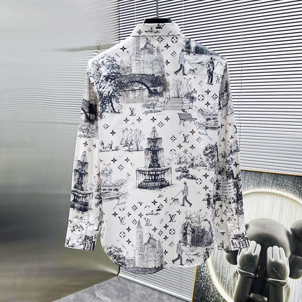 LV LONG-SLEEVED SHIRT WHITE COTTON ALLOVER MONOGRAM CITY WALK PRINT 238817