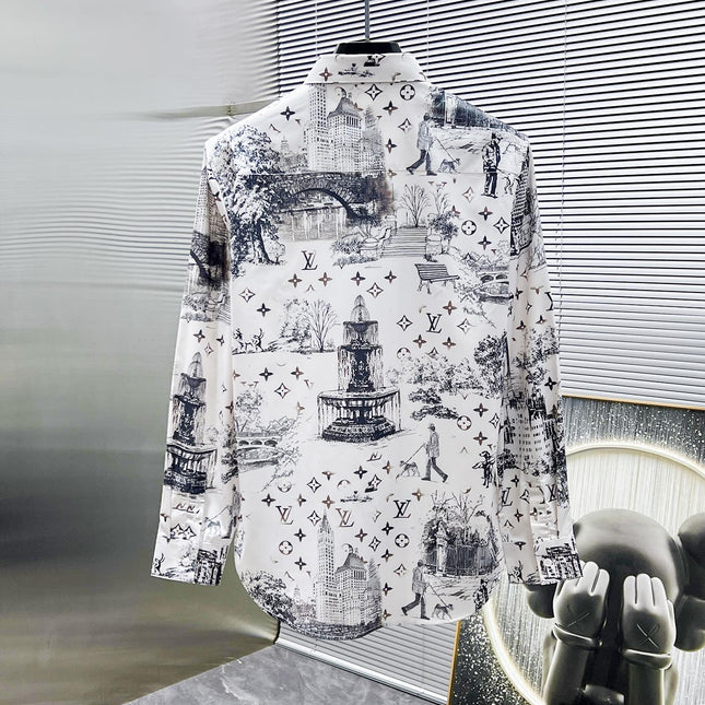 LV LONG-SLEEVED SHIRT WHITE COTTON ALLOVER MONOGRAM CITY WALK PRINT 238817