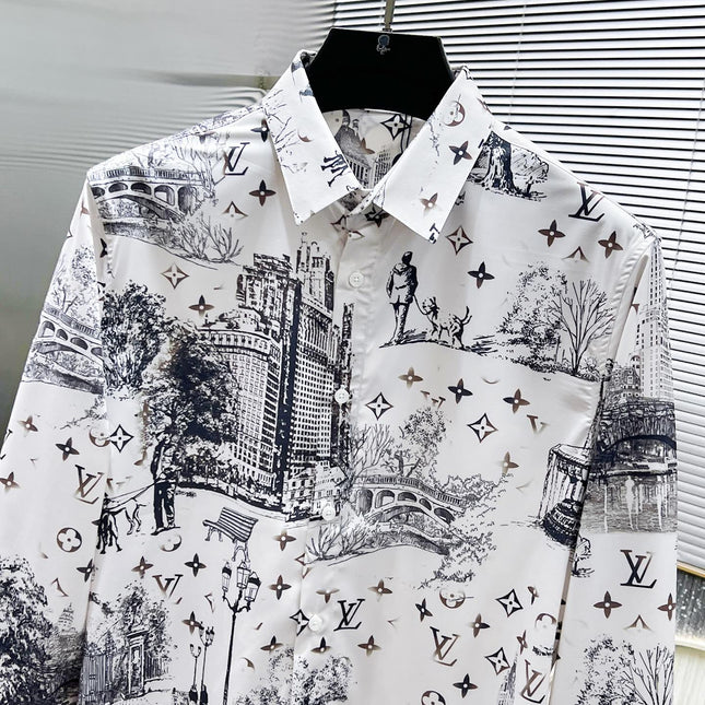LV LONG-SLEEVED SHIRT WHITE COTTON ALLOVER MONOGRAM CITY WALK PRINT 238817