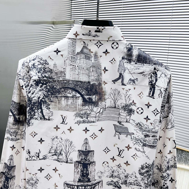 LV LONG-SLEEVED SHIRT WHITE COTTON ALLOVER MONOGRAM CITY WALK PRINT 238817