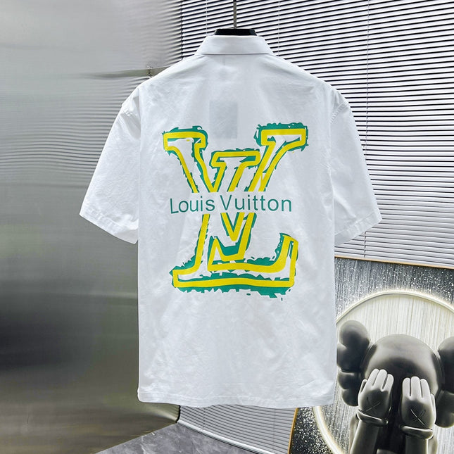 LV SHORT-SLEEVED SHIRT IN WHITE COTTON GREEN YELLOW LOGO 238815