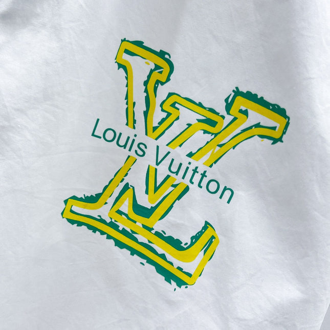 LV SHORT-SLEEVED SHIRT IN WHITE COTTON GREEN YELLOW LOGO 238815