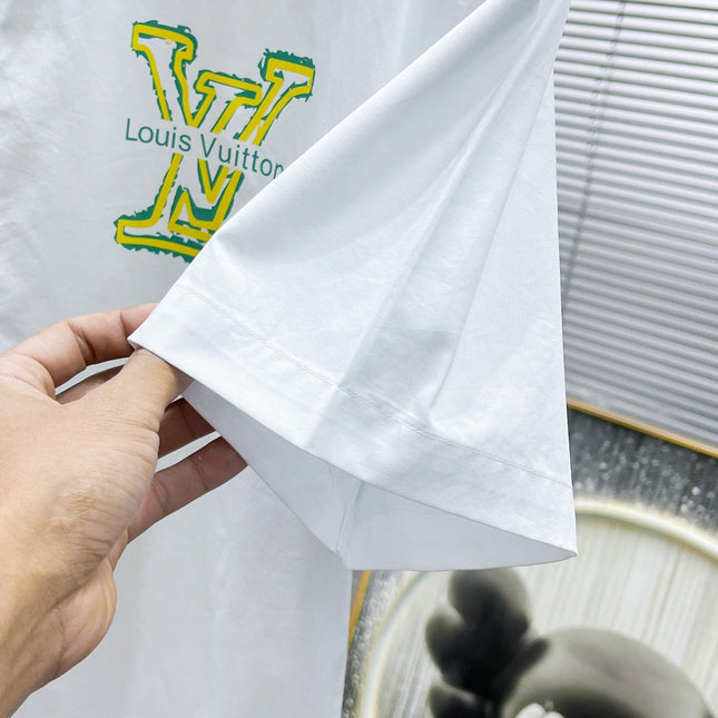 LV SHORT-SLEEVED SHIRT IN WHITE COTTON GREEN YELLOW LOGO 238815