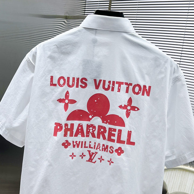 LV SHORT-SLEEVED SHIRT IN WHITE COTTON PINK LOGO 238814