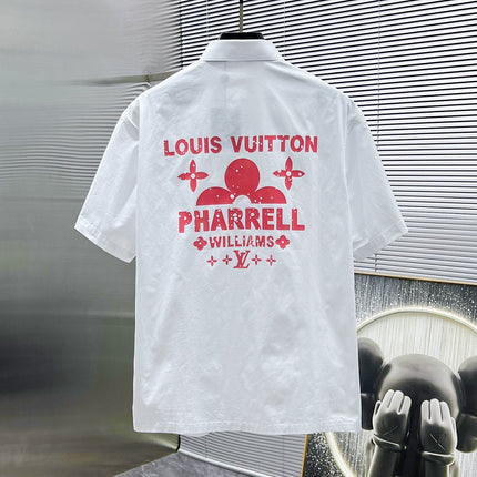 LV SHORT-SLEEVED SHIRT IN WHITE COTTON PINK LOGO 238814