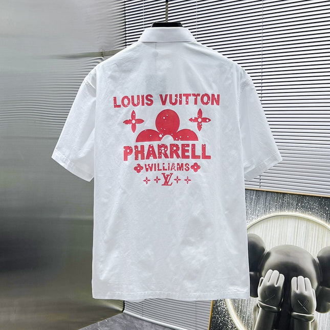 LV SHORT-SLEEVED SHIRT IN WHITE COTTON PINK LOGO 238814