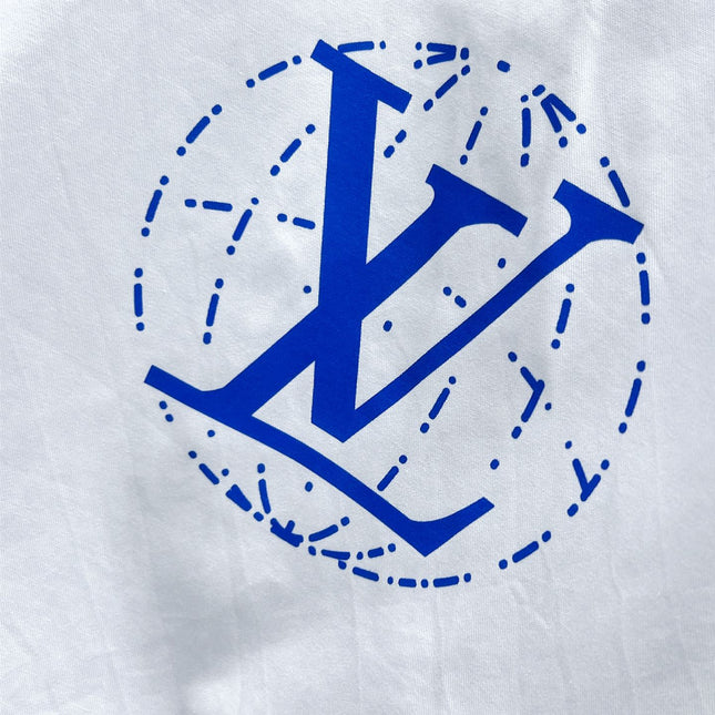 LV SHORT-SLEEVED SHIRT IN WHITE COTTON BLUE LOGO 238813