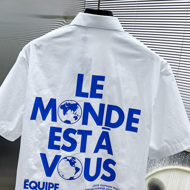 LV SHORT-SLEEVED SHIRT IN WHITE COTTON BLUE LOGO 238813