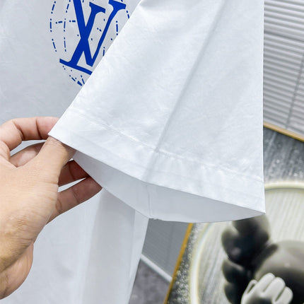 LV SHORT-SLEEVED SHIRT IN WHITE COTTON BLUE LOGO 238813