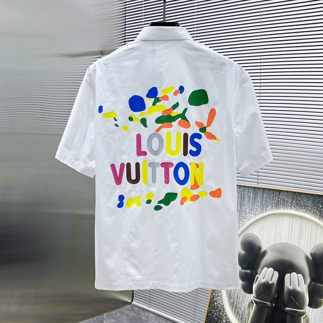 LV SHORT-SLEEVED SHIRT IN WHITE COTTON COLORFUL LOGO 238812