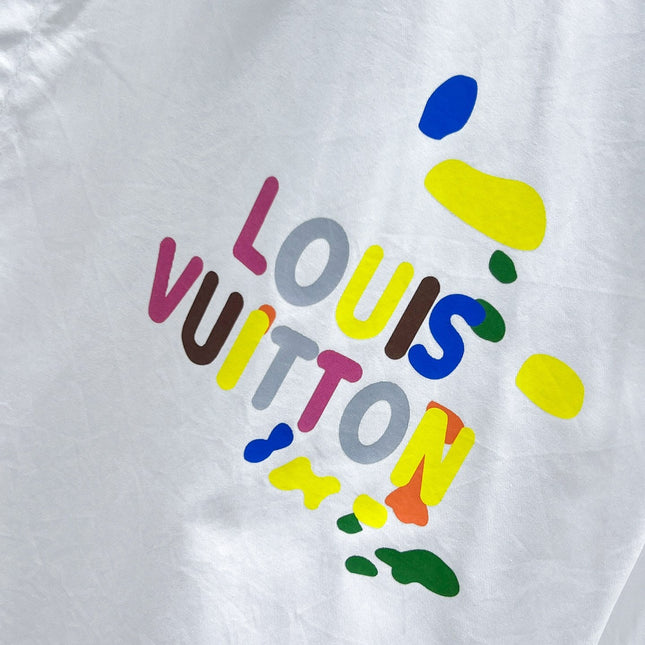 LV SHORT-SLEEVED SHIRT IN WHITE COTTON COLORFUL LOGO 238812