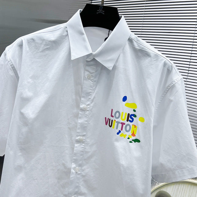 LV SHORT-SLEEVED SHIRT IN WHITE COTTON COLORFUL LOGO 238812