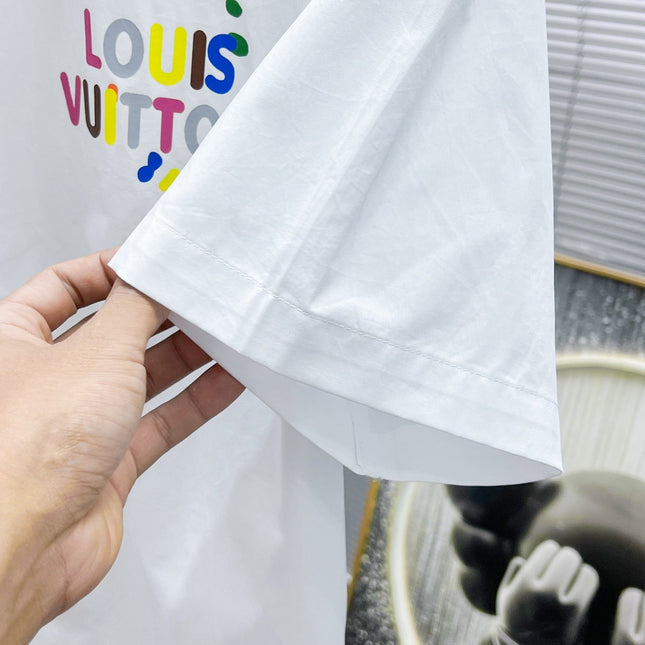 LV SHORT-SLEEVED SHIRT IN WHITE COTTON COLORFUL LOGO 238812
