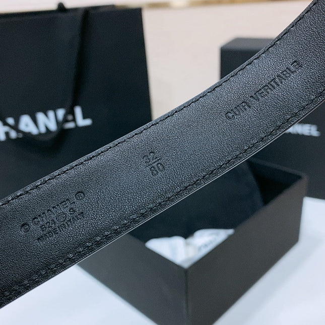 BELT 30MM IN BLACK QUILTED CALFSKIN INTERWOVEN GOLD RECTANGULAR BUCKLE