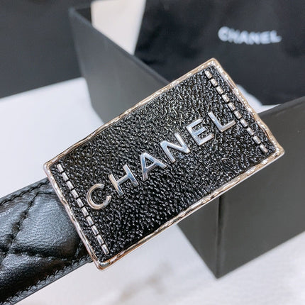 BELT 30MM IN BLACK QUILTED CALFSKIN INTERWOVEN RECTANGULAR BUCKLE
