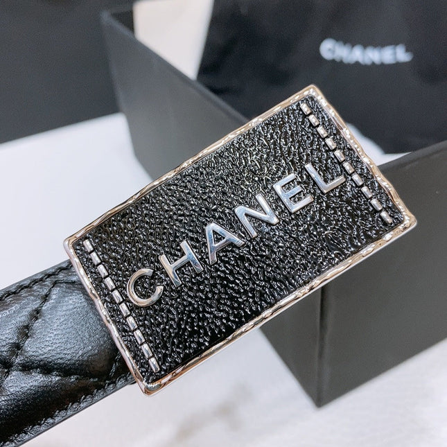 BELT 30MM IN BLACK QUILTED CALFSKIN INTERWOVEN RECTANGULAR BUCKLE