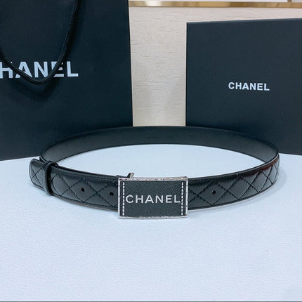 BELT 30MM IN BLACK QUILTED CALFSKIN INTERWOVEN RECTANGULAR BUCKLE