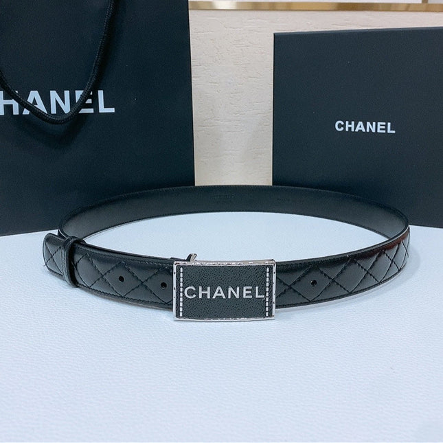 BELT 30MM IN BLACK QUILTED CALFSKIN INTERWOVEN RECTANGULAR BUCKLE