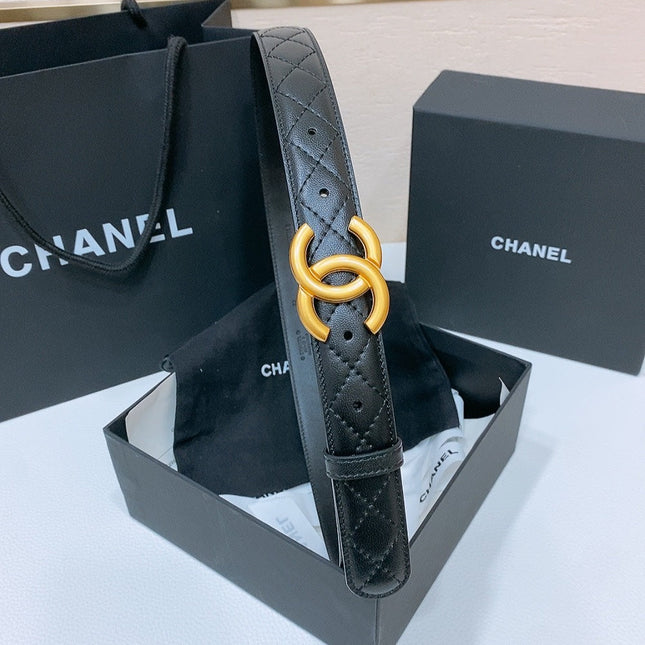 DOUBLE C 30MM IN BLACK QUILTED CALFSKIN INTERWOVEN WITH GOLD RESIN BUCKLE