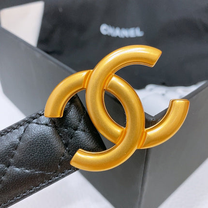DOUBLE C 30MM IN BLACK QUILTED CALFSKIN INTERWOVEN WITH GOLD RESIN BUCKLE