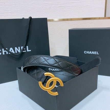DOUBLE C 30MM IN BLACK QUILTED CALFSKIN INTERWOVEN WITH GOLD RESIN BUCKLE