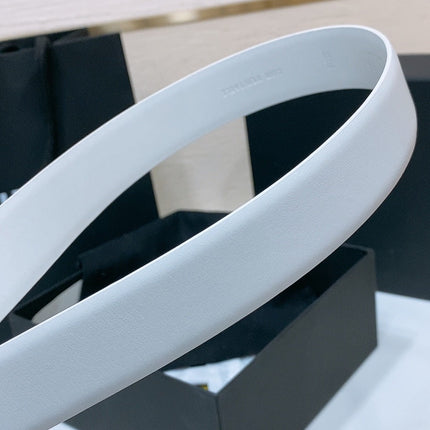 DOUBLE C BELT 30MM IN WHITE CALFSKIN INTERWOVEN CHAIN BUCKLE