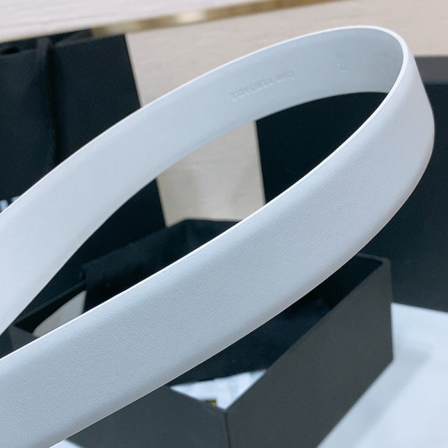 DOUBLE C BELT 30MM IN WHITE CALFSKIN INTERWOVEN CHAIN BUCKLE
