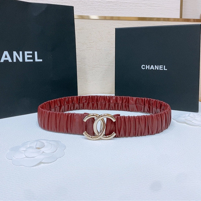 DOUBLE C ELASTIC BELT 30MM IN RED PATENT CALFSKIN GOLD HARDWARE