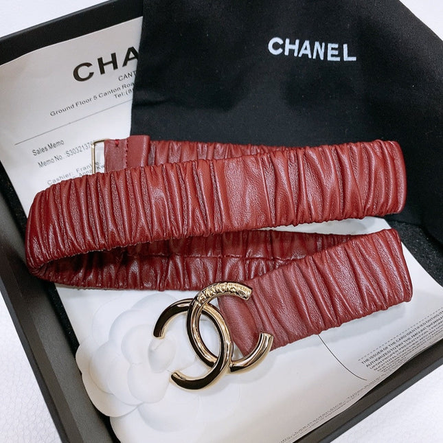 DOUBLE C ELASTIC BELT 30MM IN RED PATENT CALFSKIN GOLD HARDWARE