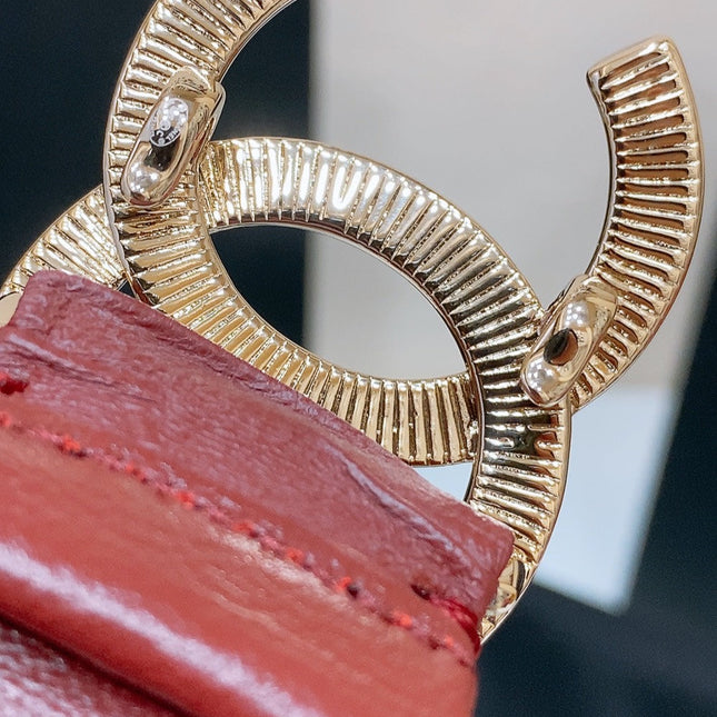DOUBLE C ELASTIC BELT 30MM IN RED PATENT CALFSKIN GOLD HARDWARE