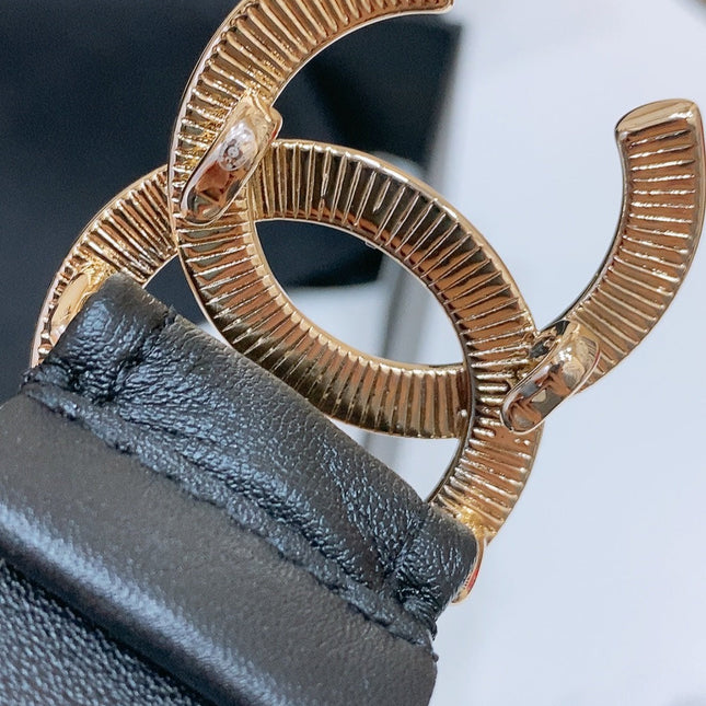 DOUBLE C ELASTIC BELT 30MM IN BLACK CANVAS GOLD HARDWARE EMBOSSED LOGO