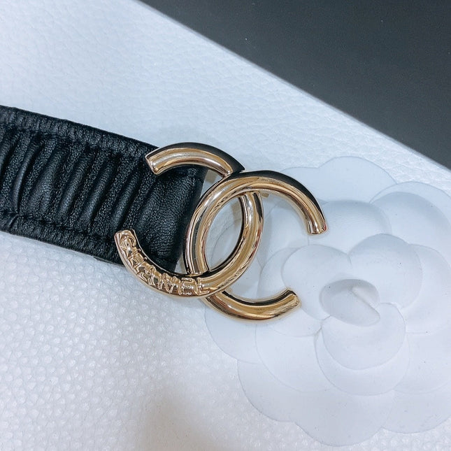 DOUBLE C ELASTIC BELT 30MM IN BLACK CANVAS GOLD HARDWARE EMBOSSED LOGO