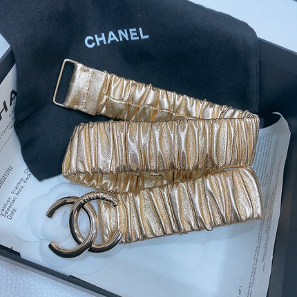 DOUBLE C ELASTIC BELT 30MM IN YELLOW PATENT CALFSKIN GOLD HARDWARE