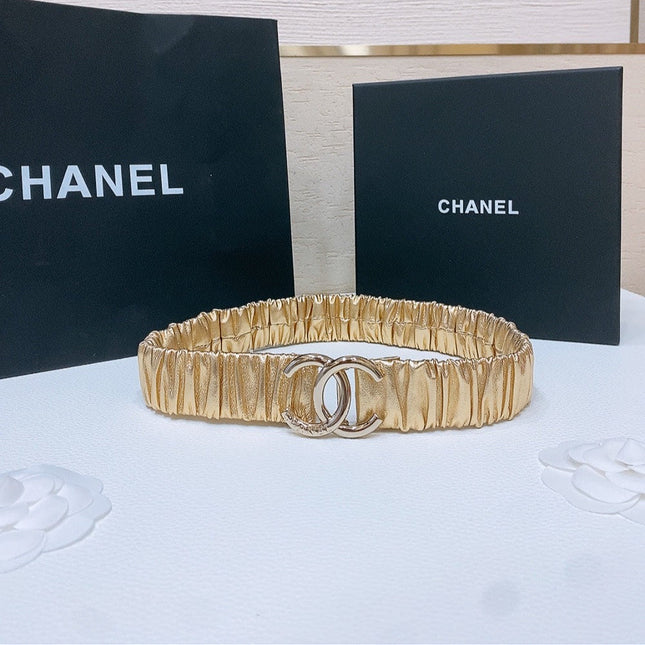 DOUBLE C ELASTIC BELT 30MM IN YELLOW PATENT CALFSKIN GOLD HARDWARE