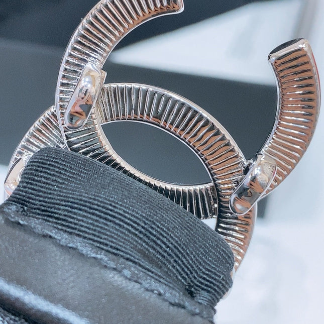 DOUBLE C ELASTIC BELT 30MM IN BLACK CANVAS SILVER HARDWARE