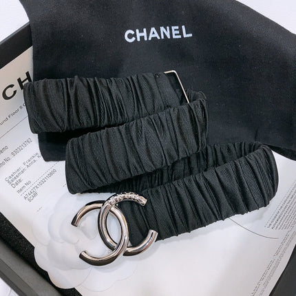 DOUBLE C ELASTIC BELT 30MM IN BLACK CANVAS SILVER HARDWARE
