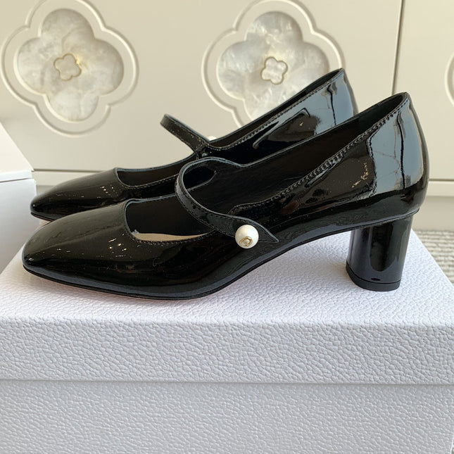 PEARL JOLIE MARY JANE PUMPS IN BLACK CALFSKIN