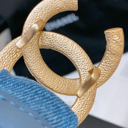 DOUBLE C ELASTIC BELT 30MM IN BLUE DENIM GOLD BUCKLE EMBOSSED CRYSTAL