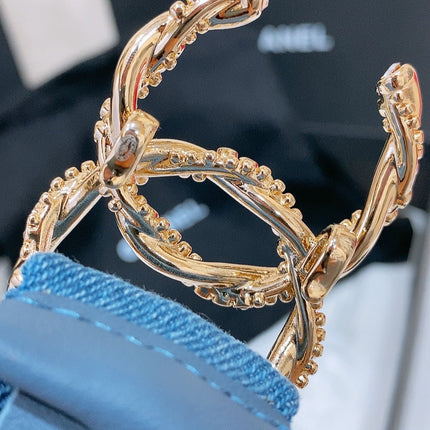 DOUBLE C ELASTIC BELT 30MM IN BLUE DENIM GOLD CRYSTAL BUCKLE