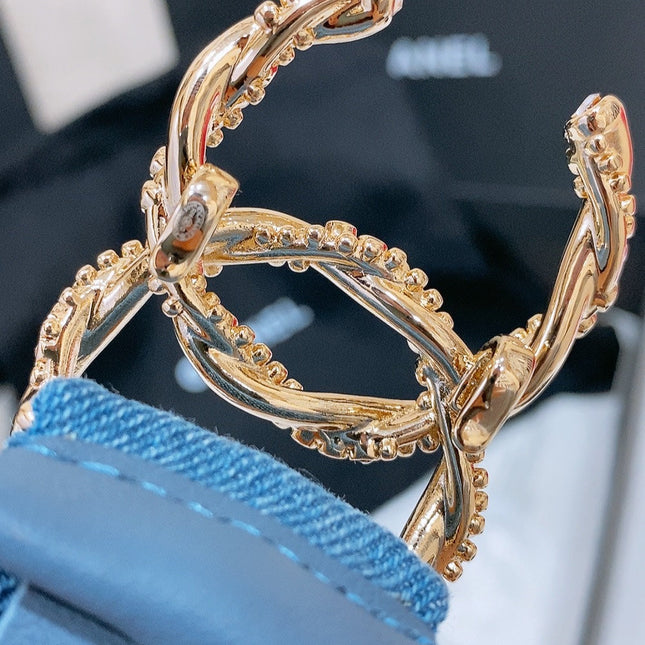 DOUBLE C ELASTIC BELT 30MM IN BLUE DENIM GOLD CRYSTAL BUCKLE