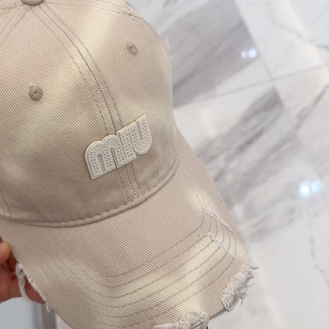 MM BASEBALL CAP IN LIGHT BEIGE DISTRESSED FABRIC STYLE 3