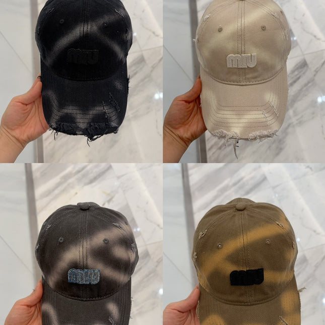 MM BASEBALL CAP IN LIGHT BEIGE DISTRESSED FABRIC STYLE 3