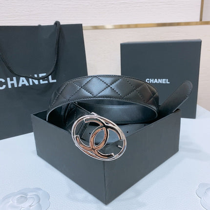 DOUBLE C BELT 38MM IN BLACK QUILTED LAMBSKIN WITH SILVER OVAL BUCKLE AND CENTERED LOGO