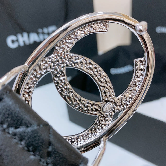 DOUBLE C BELT 38MM IN BLACK QUILTED LAMBSKIN WITH SILVER OVAL BUCKLE AND CENTERED LOGO