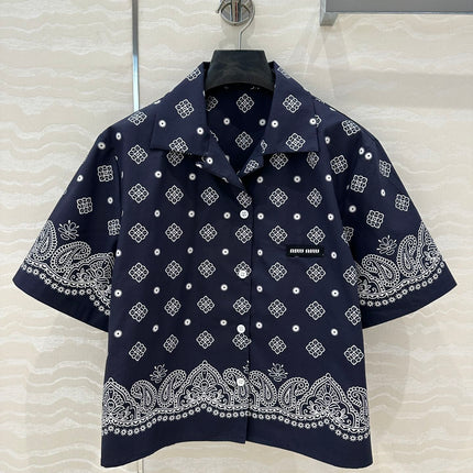 MIUMIU MIDNIGHT BLUE SHORT-SLEEVE SHIRT 261480