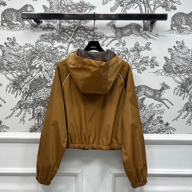 MIU 25S HOODED JACKET BROWN IN NYLON 263023